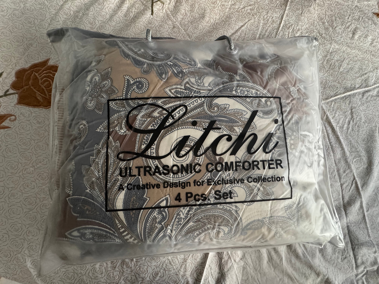 LITCHI ULTRASONIC BROWN GREY COMFORTER SET