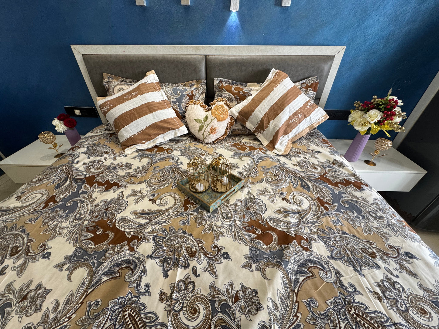 LITCHI ULTRASONIC BROWN GREY COMFORTER SET