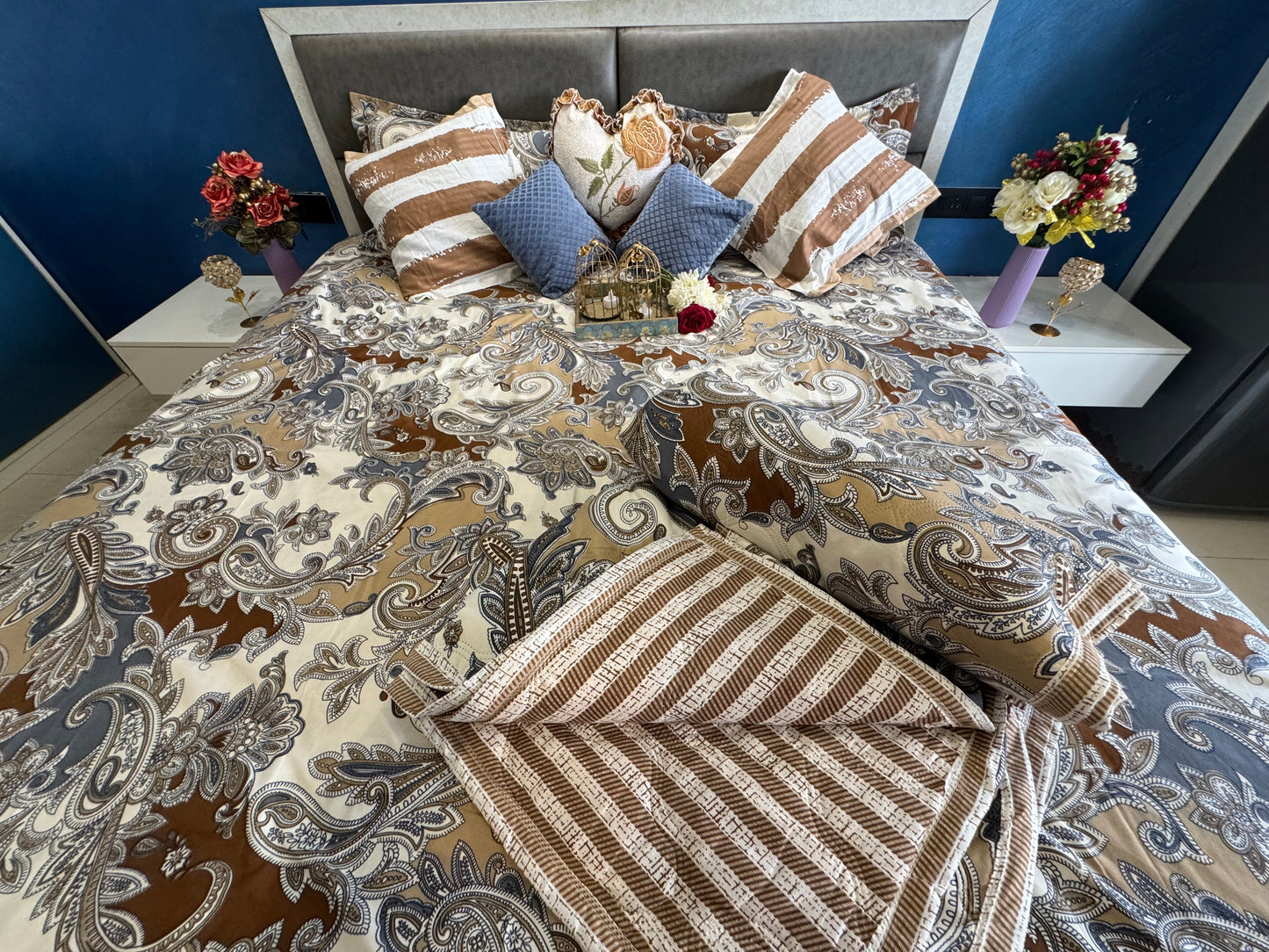 LITCHI ULTRASONIC BROWN GREY COMFORTER SET