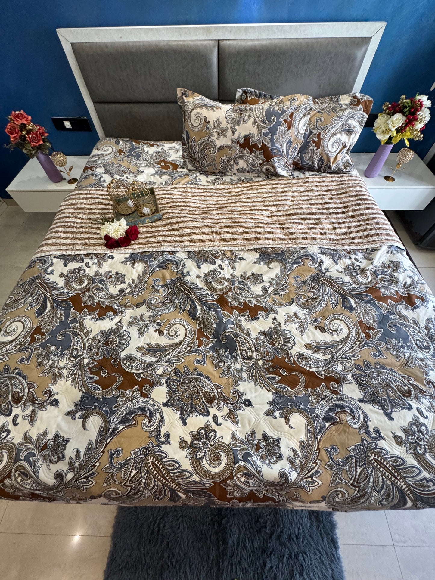 LITCHI ULTRASONIC BROWN GREY COMFORTER SET