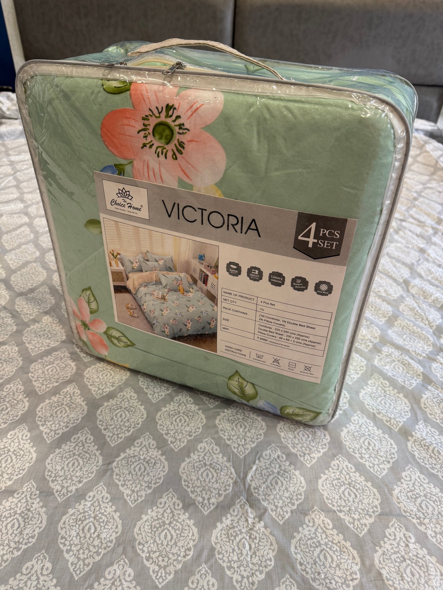 VICTORIA PISTA GREEN FLORAL COMFORTER SET