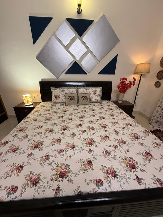 ROSEMARY OFF WHITE ROSE PRINT COTTON BEDSHEET