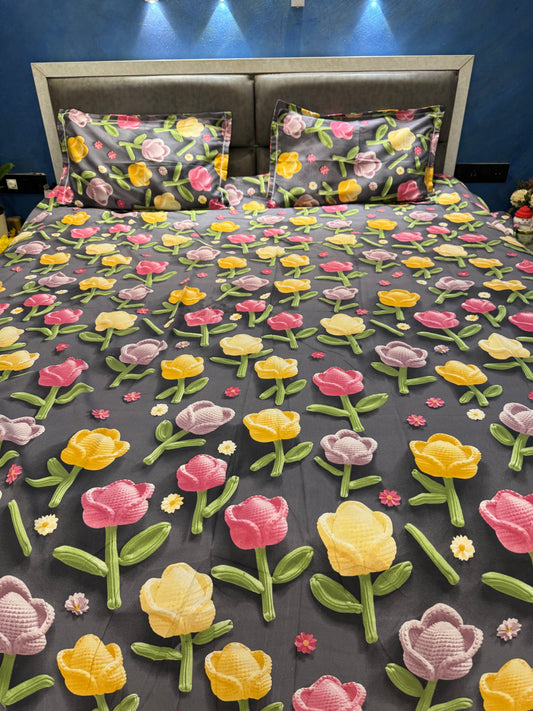 7D DIGITAL PRINT SUPERKING SIZE DARK GREY BEDSHEET