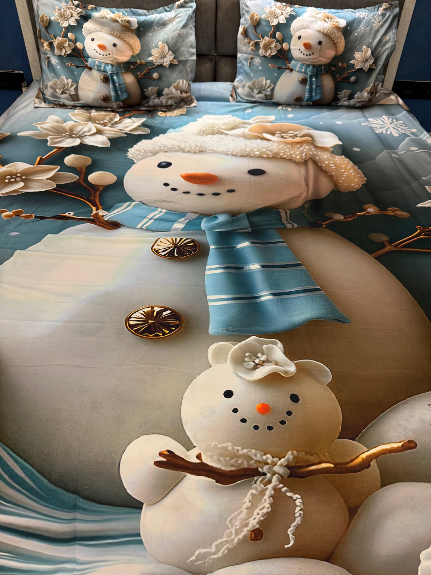 7D DIGITAL  KIDS SNOWMAN PRINT SUPERKING BEDSHEET