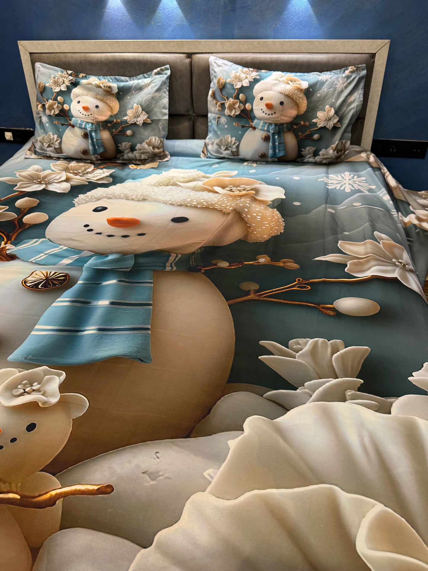 7D DIGITAL  KIDS SNOWMAN PRINT SUPERKING BEDSHEET