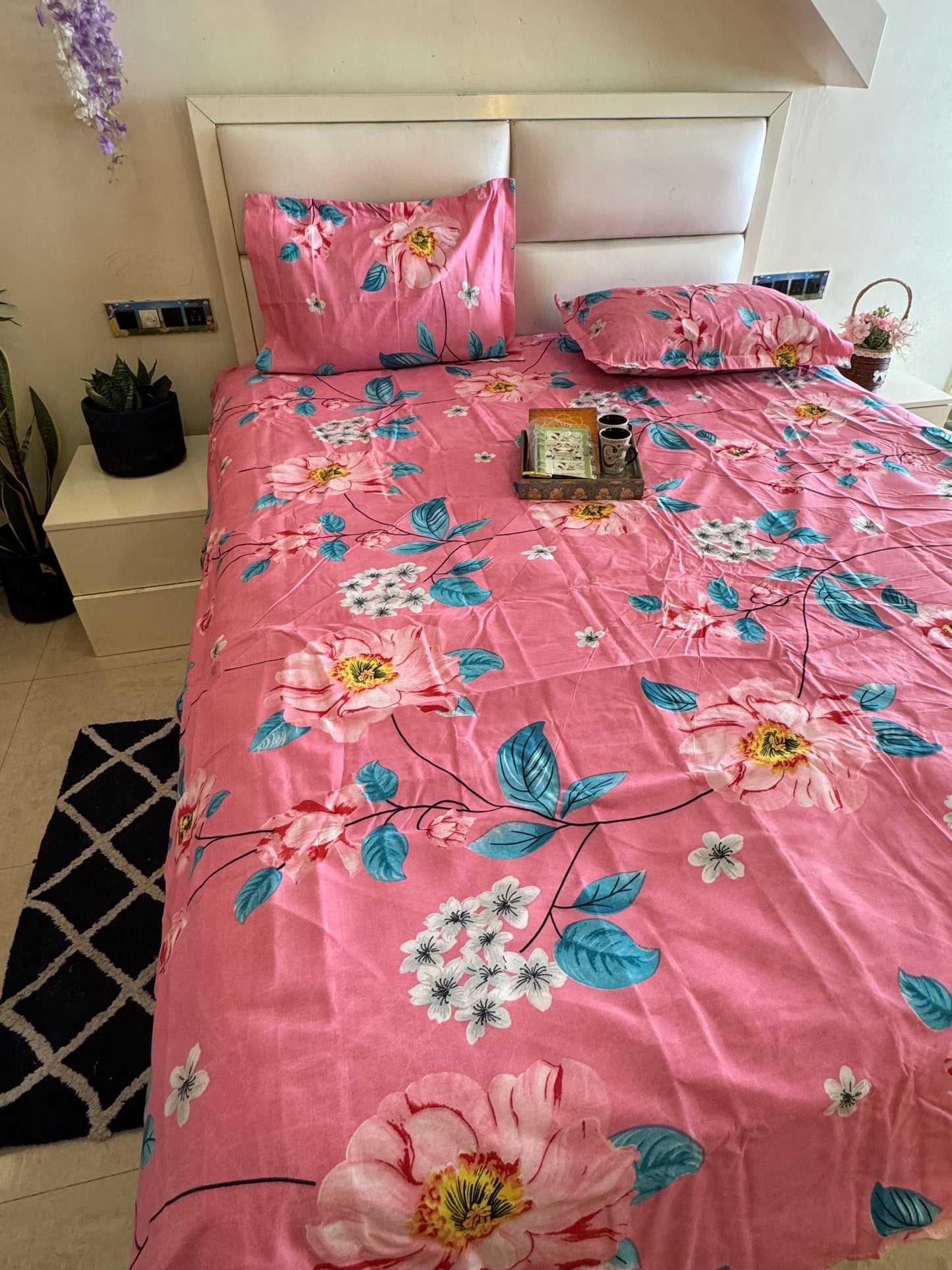 BERLIN PINK FLORAL DOUBLE SIZE  MICROFIBER  BEDSHEET
