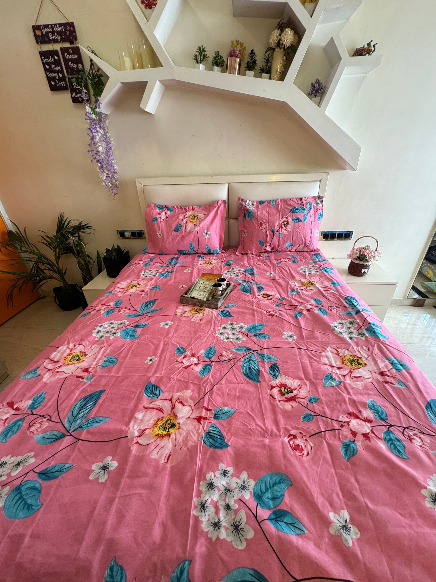 BERLIN PINK FLORAL DOUBLE SIZE  MICROFIBER  BEDSHEET