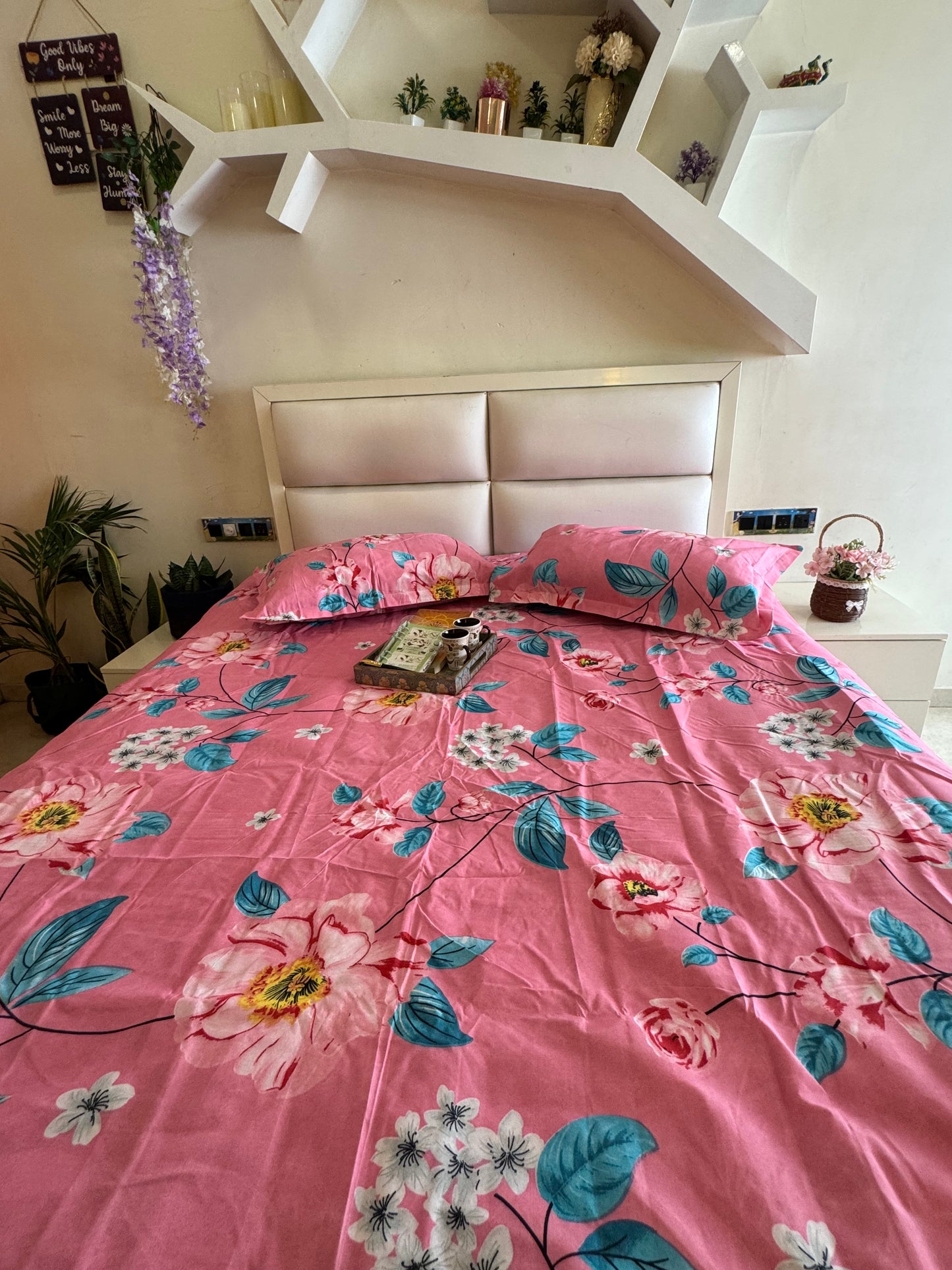 BERLIN PINK FLORAL DOUBLE SIZE  MICROFIBER  BEDSHEET