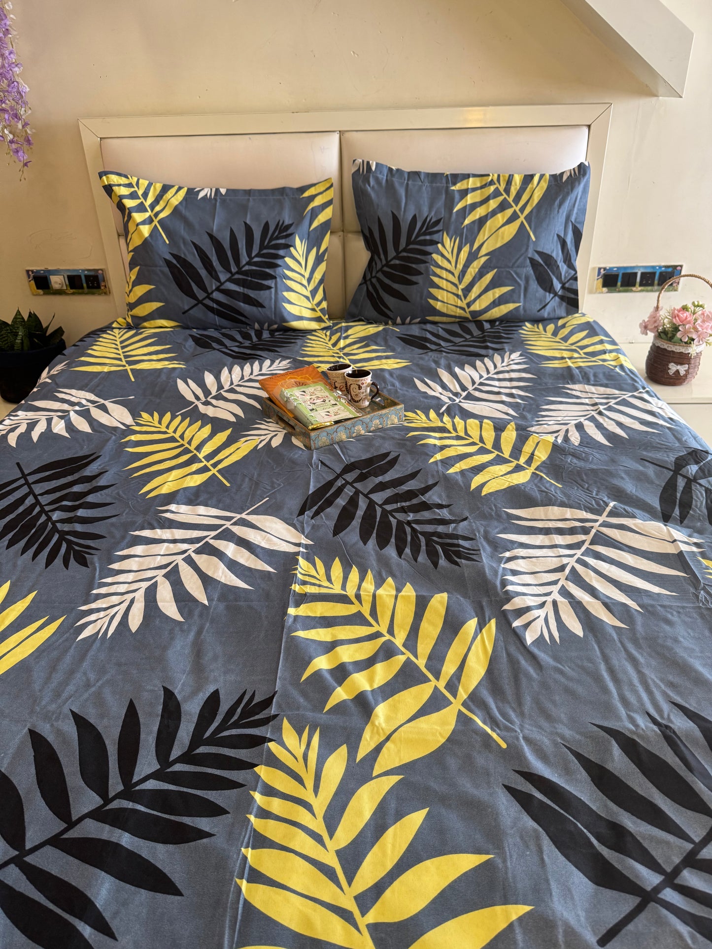 BERLIN DARK GREY FERN DOUBLE SIZE MICROFIBER BEDSHEET