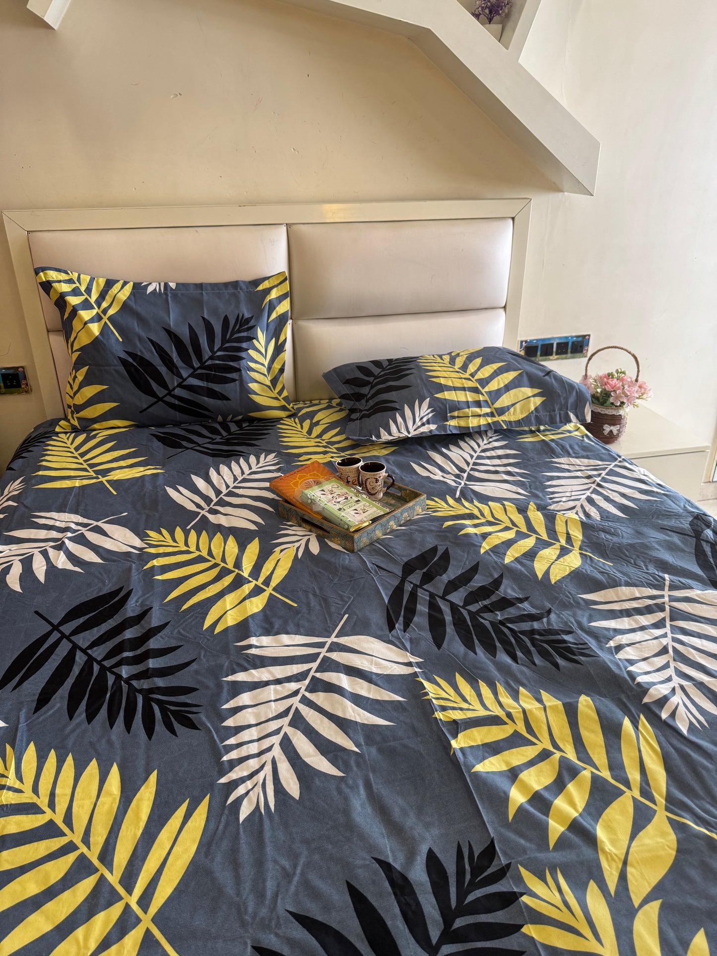 BERLIN DARK GREY FERN DOUBLE SIZE MICROFIBER BEDSHEET