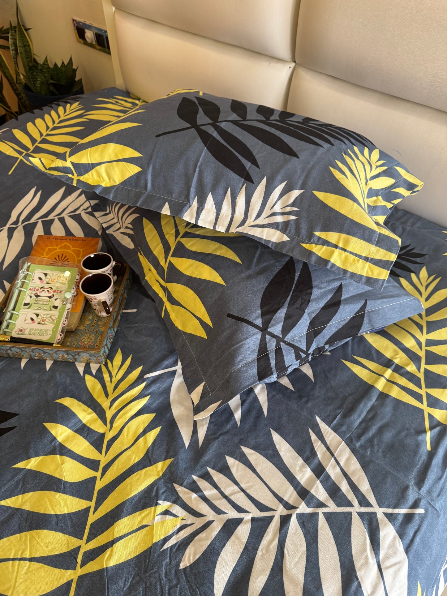 BERLIN DARK GREY FERN DOUBLE SIZE MICROFIBER BEDSHEET