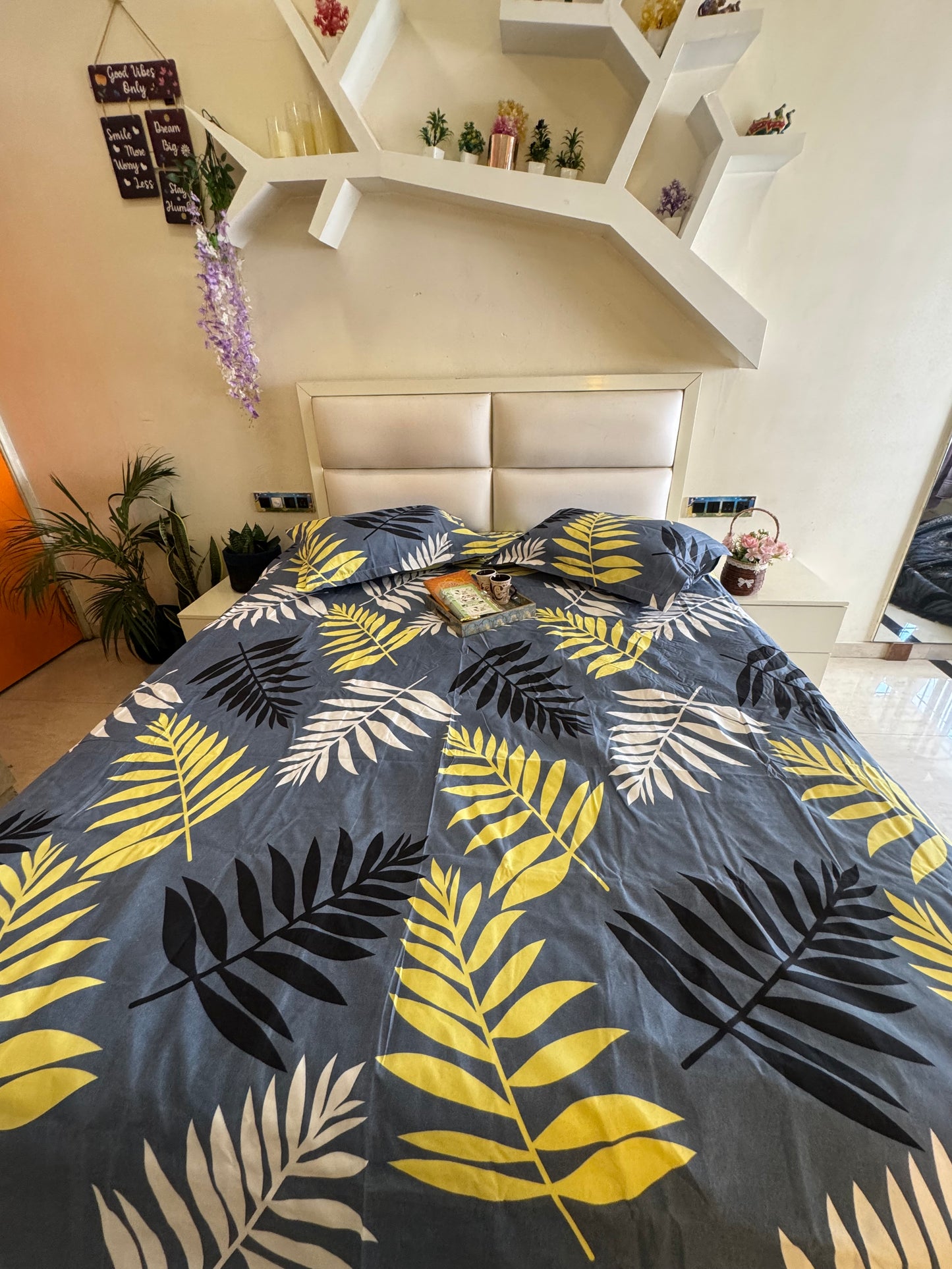 BERLIN DARK GREY FERN DOUBLE SIZE MICROFIBER BEDSHEET