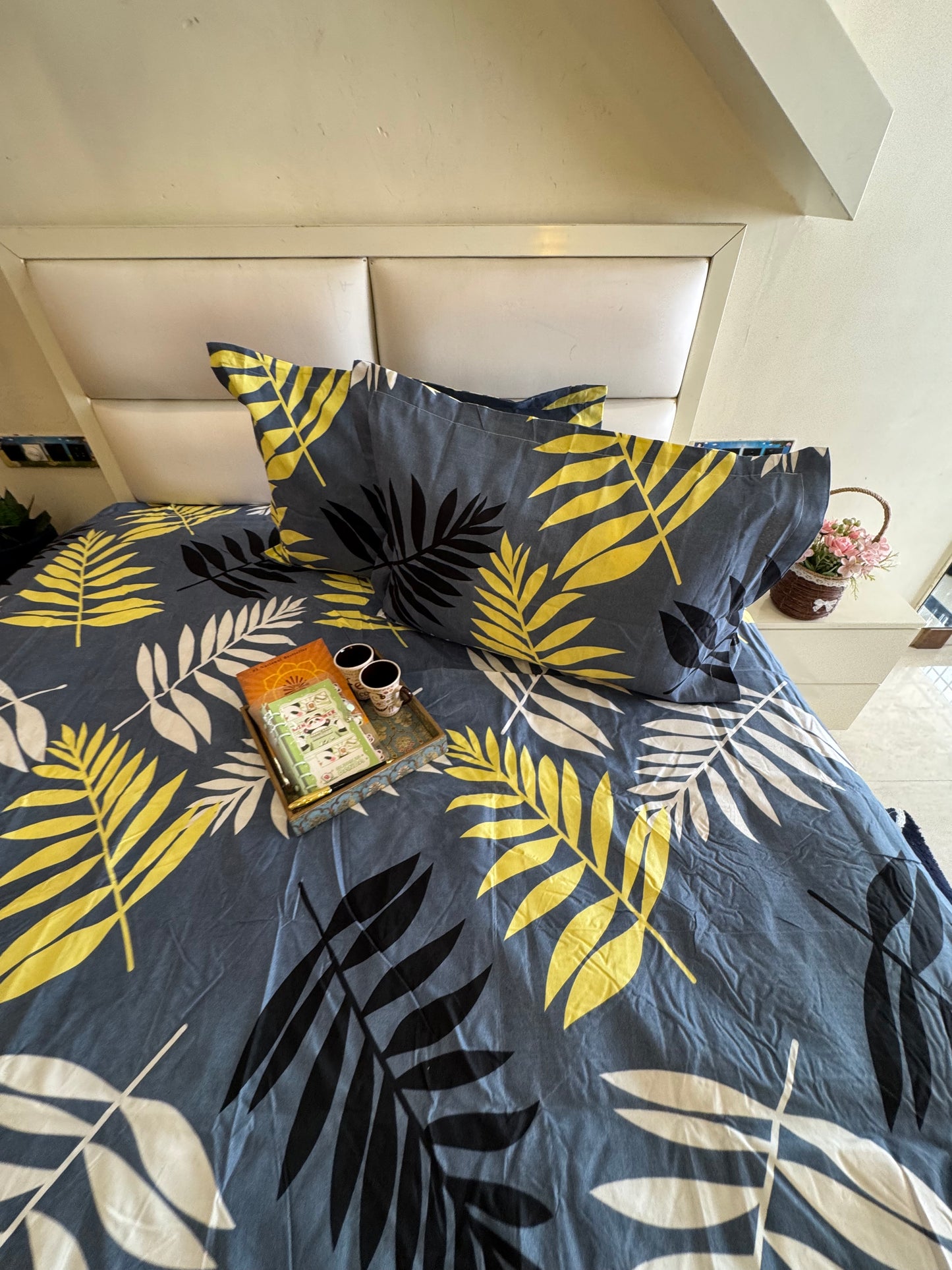 BERLIN DARK GREY FERN DOUBLE SIZE MICROFIBER BEDSHEET