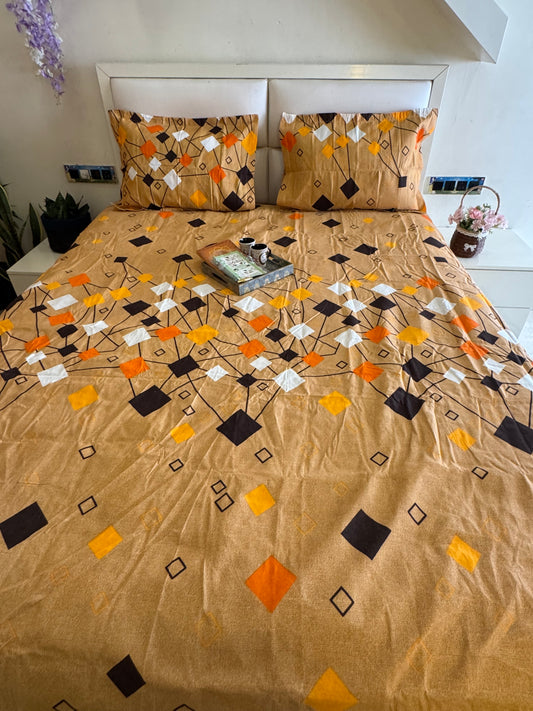 BERLIN YELLOW ORANGE GEOMETRIC DOUBLE SIZE MICROFIBER BEDSHEET