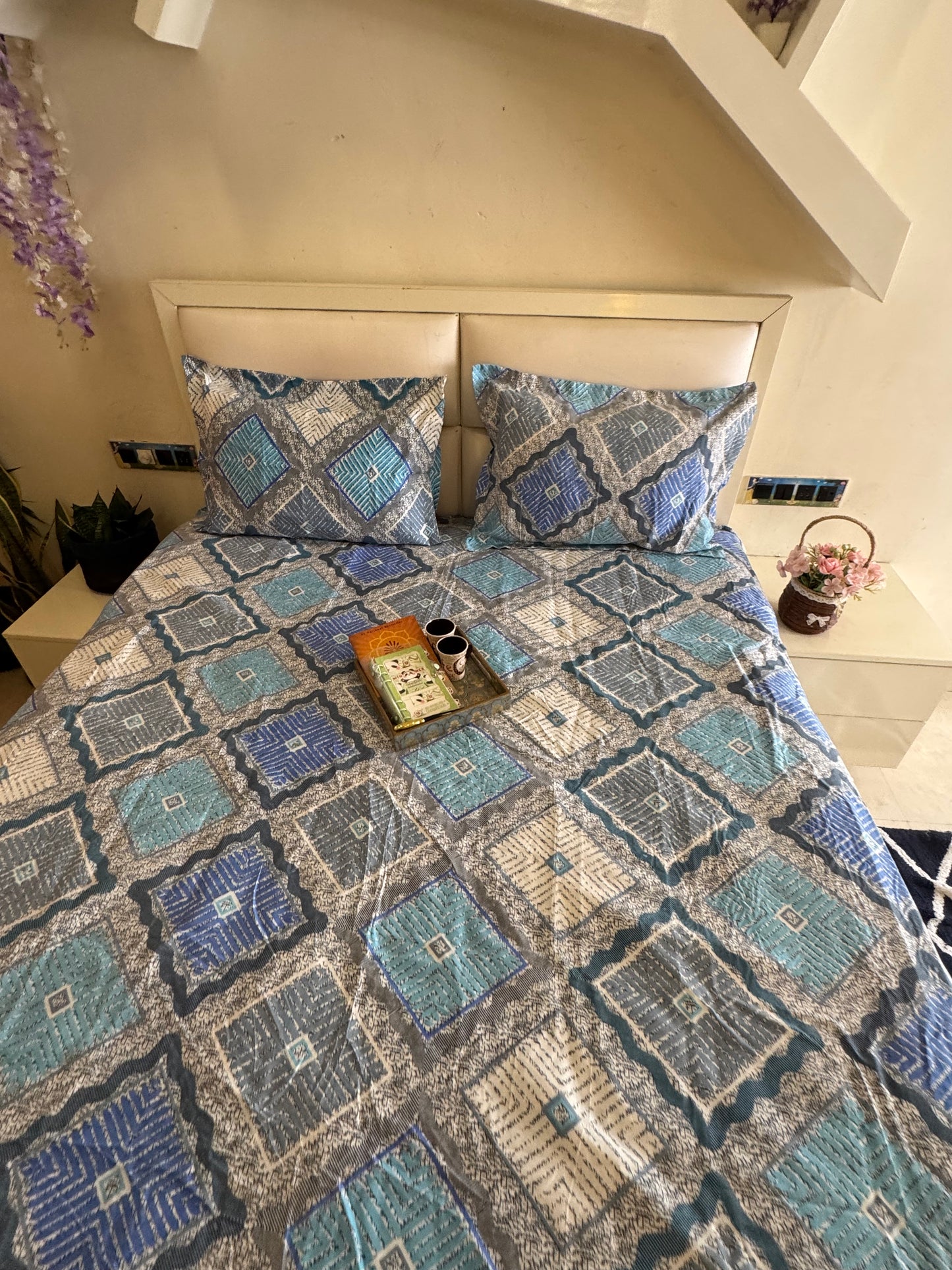 BERLIN PEACH DIAMOND SHAPE QUEEN SIZE MICROFIBER BEDSHEET