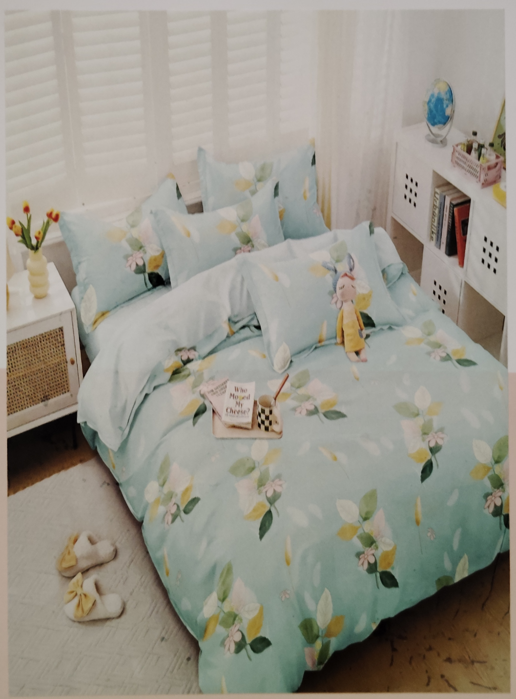 BELLEZA AQUA FLORAL DOUBLE SIZE MICROFIBER BEDSHEET