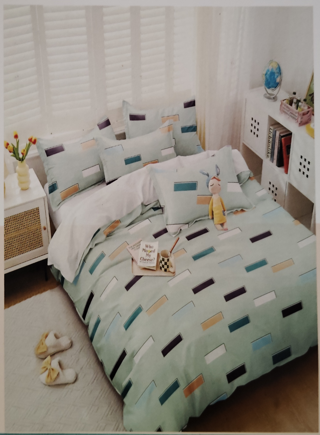 BELLEZA  AQUA BLUE GEOMETRIC MICROFIBER DOUBLE SIZE BEDSHEET
