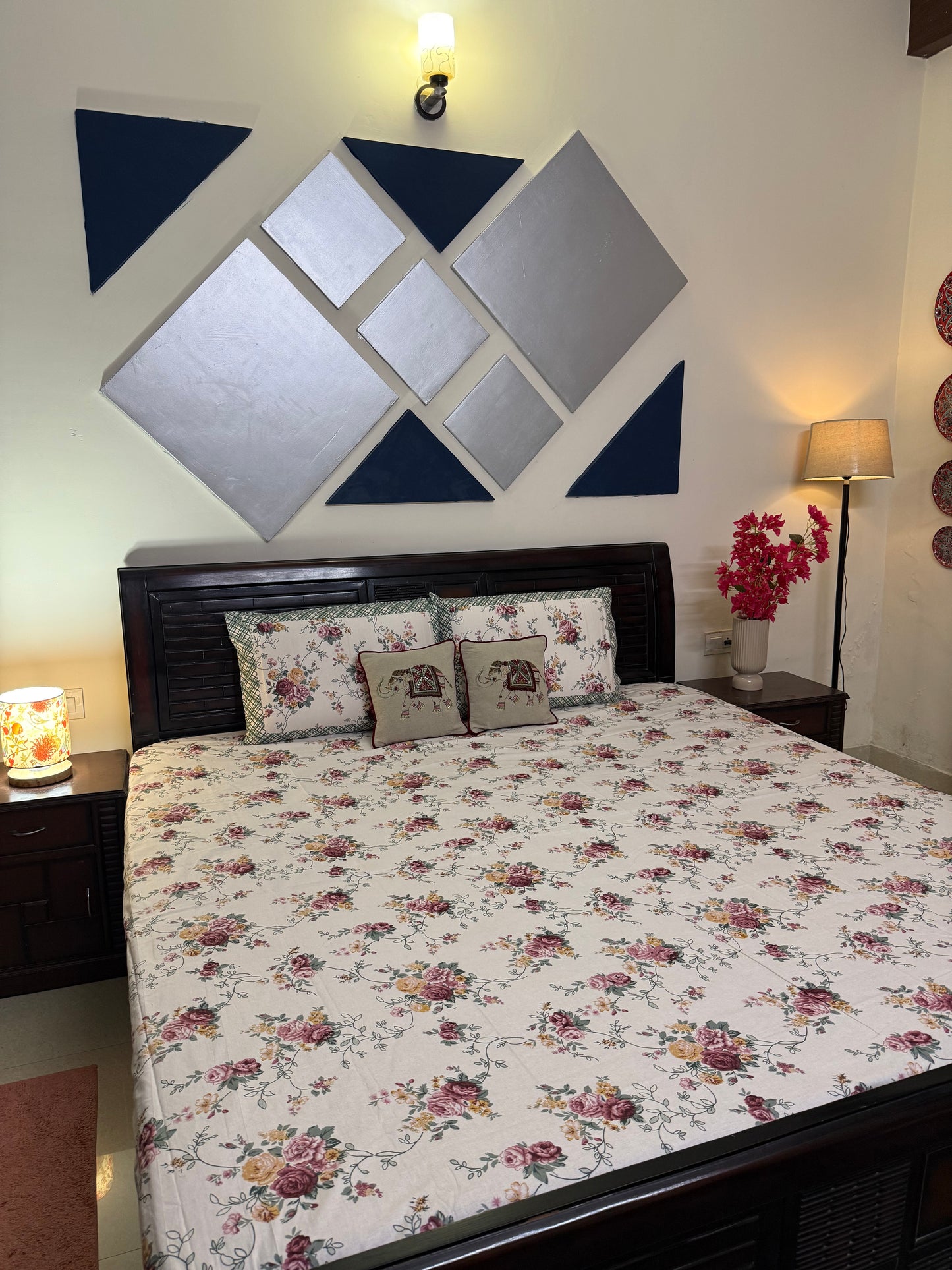 ROSEMARY OFF WHITE ROSE PRINT COTTON BEDSHEET