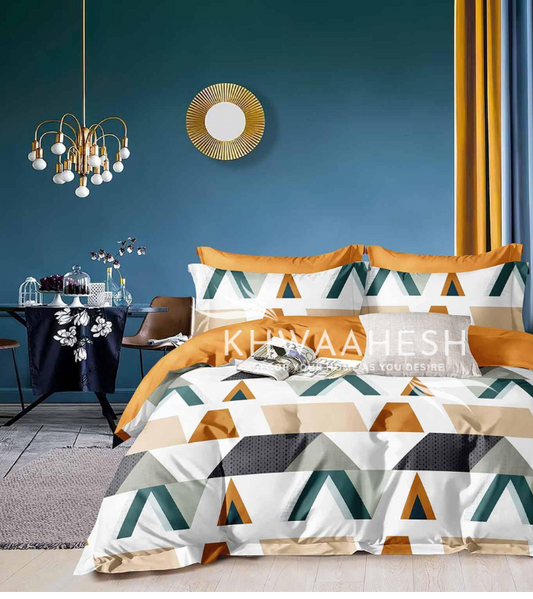 DIGITAL ART WHITE GEOMETRIC KING SIZE MICROFIBER BEDSHEET