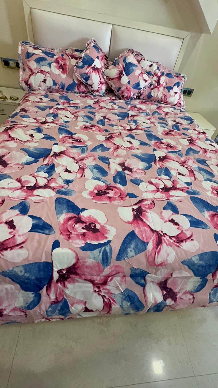 DICE KING SIZE PINK FLORAL 5 PIECE BEDDING SET