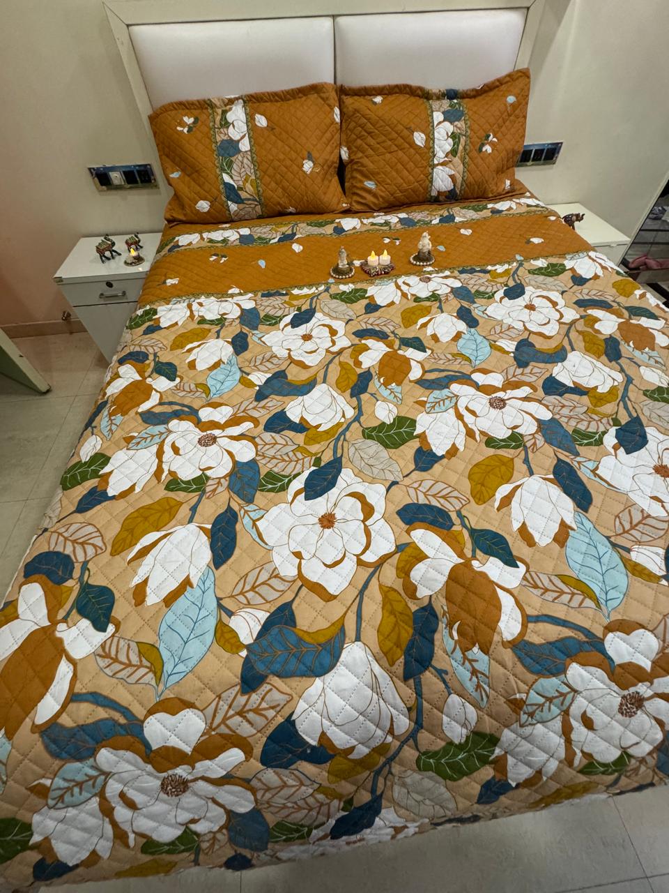 CADBURY FLORAL PEACH OCHRE COLOUR BEDCOVER
