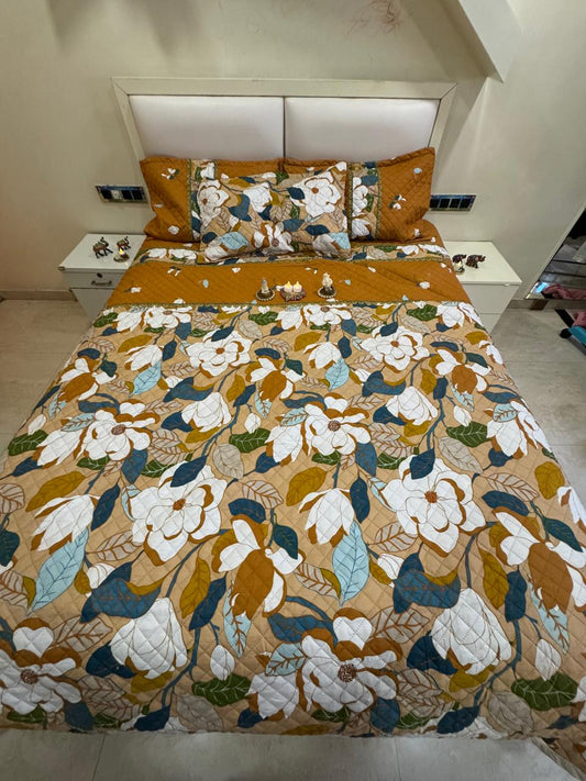 CADBURY KING SIZE FLORAL GOLDEN BROWN BEDCOVER