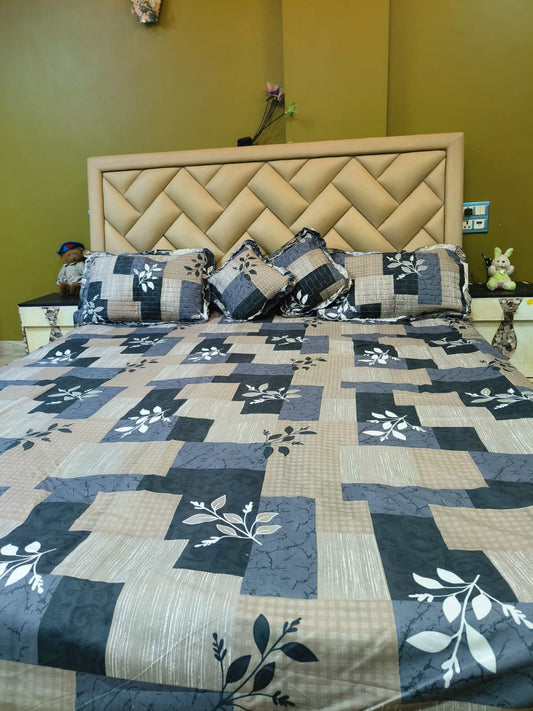 DICE KING SIZE DARY GREY FERN 5 PIECE BEDDING SET