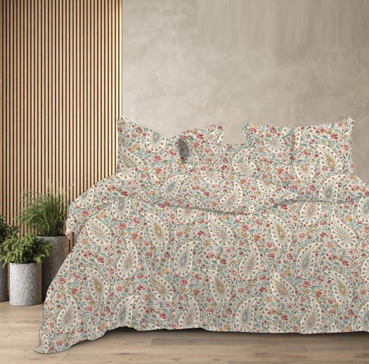 FITTED QUEEN SIZE GLACE COTTON OFF WHITE FLORAL BEDSHEET
