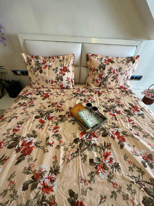 BERLIN PEACH FLORAL QUEEN SIZE  MICROFIBER BEDSHEET