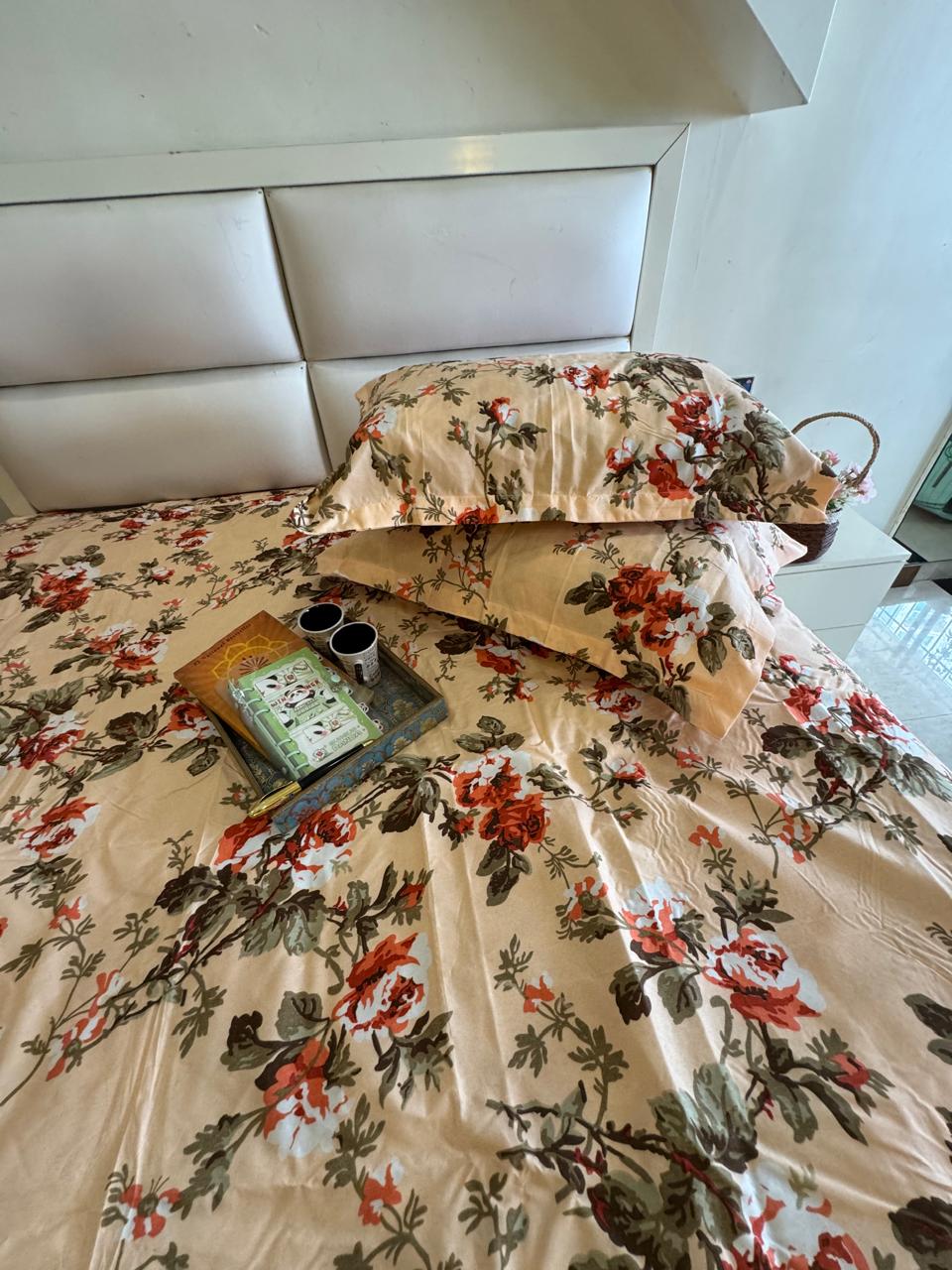 BERLIN PEACH FLORAL QUEEN SIZE  MICROFIBER BEDSHEET