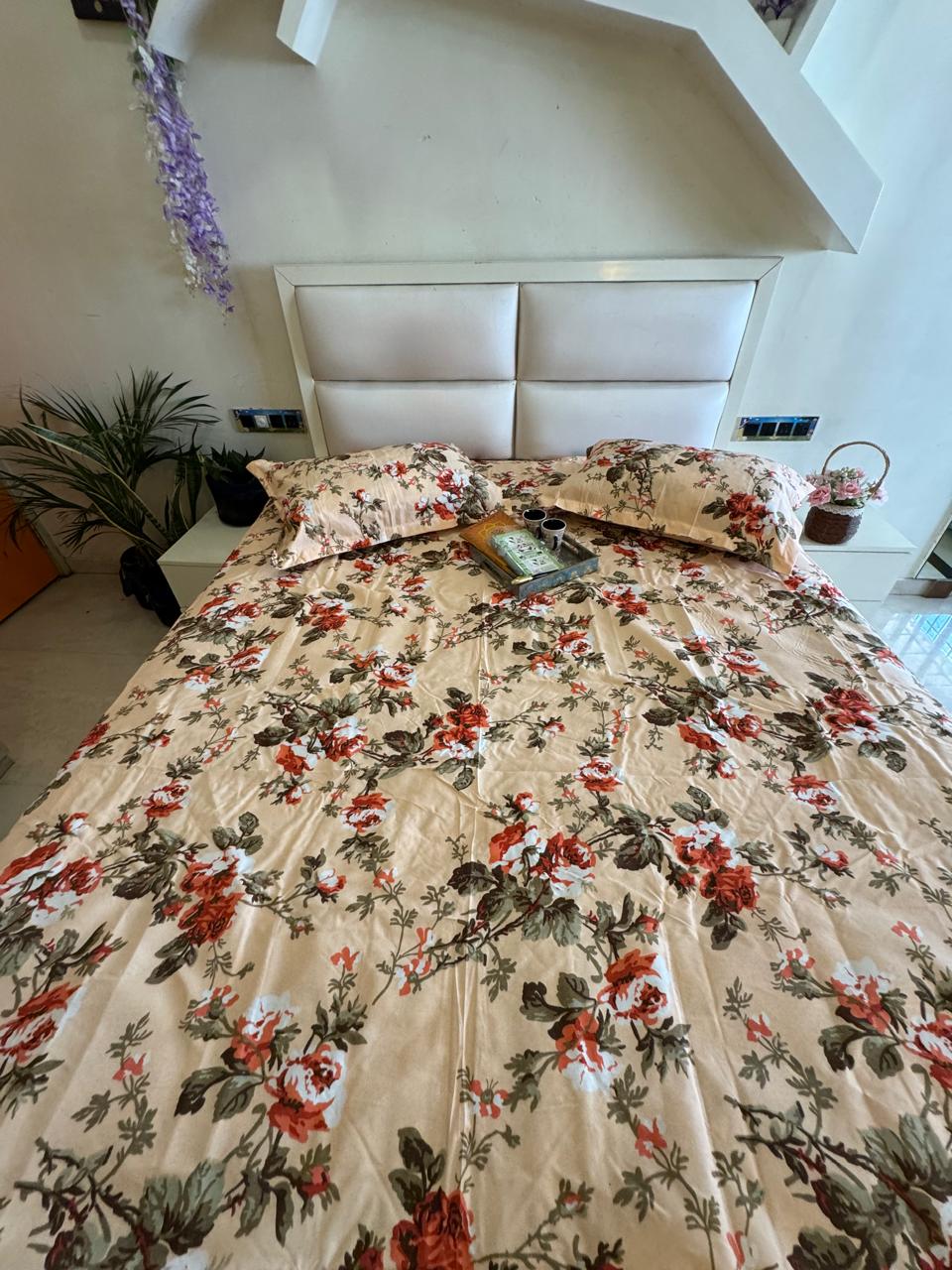 BERLIN PEACH FLORAL QUEEN SIZE  MICROFIBER BEDSHEET