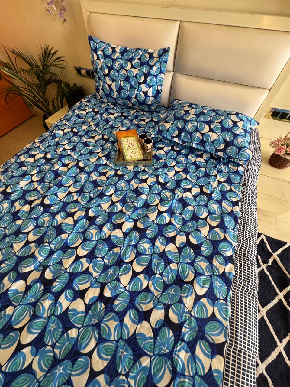 BERLIN NAVY BLUE FLORAL DOUBLE SIZE MICROFIBER BEDSHEET