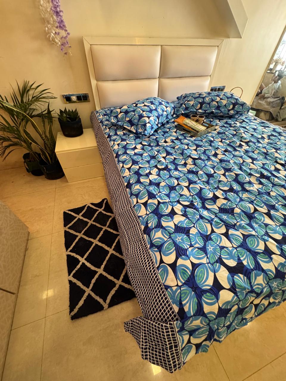 BERLIN NAVY BLUE FLORAL DOUBLE SIZE MICROFIBER BEDSHEET