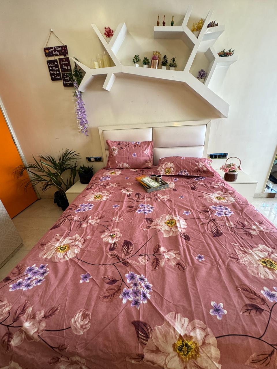 BERLIN MULBERY PINK FLORAL QUEEN SIZE MICROFIBER BEDSHEET
