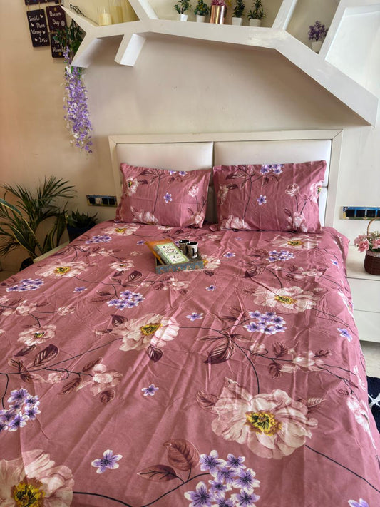 BERLIN MULBERY PINK FLORAL QUEEN SIZE MICROFIBER BEDSHEET