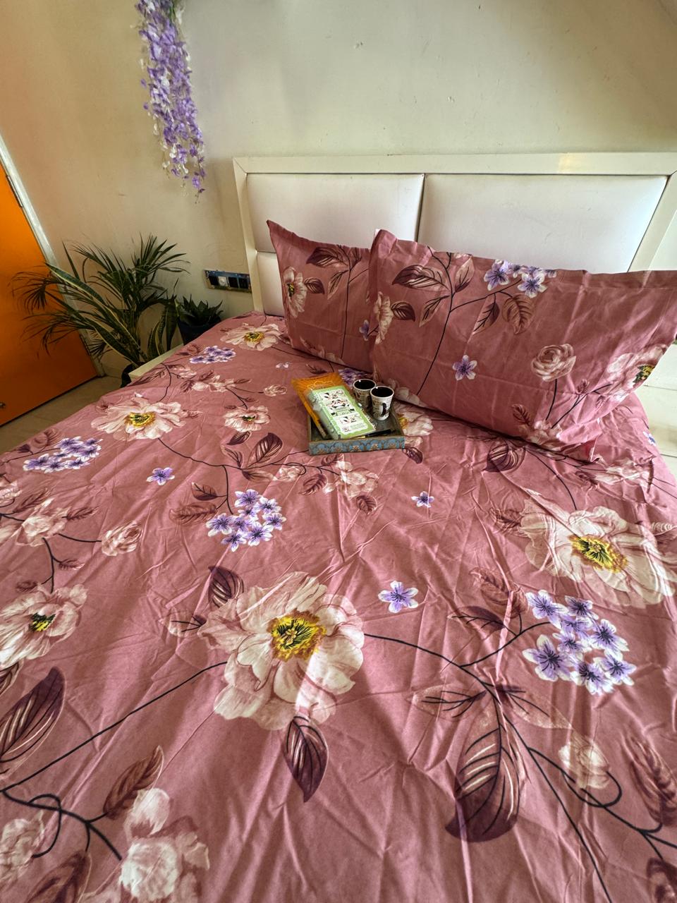 BERLIN MULBERY PINK FLORAL QUEEN SIZE MICROFIBER BEDSHEET