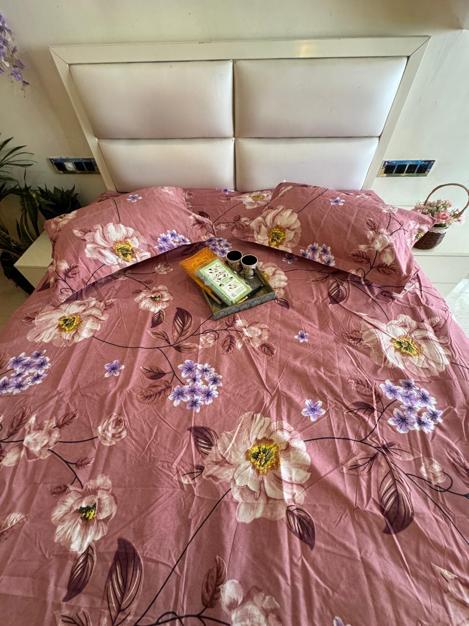 BERLIN MULBERY PINK FLORAL QUEEN SIZE MICROFIBER BEDSHEET