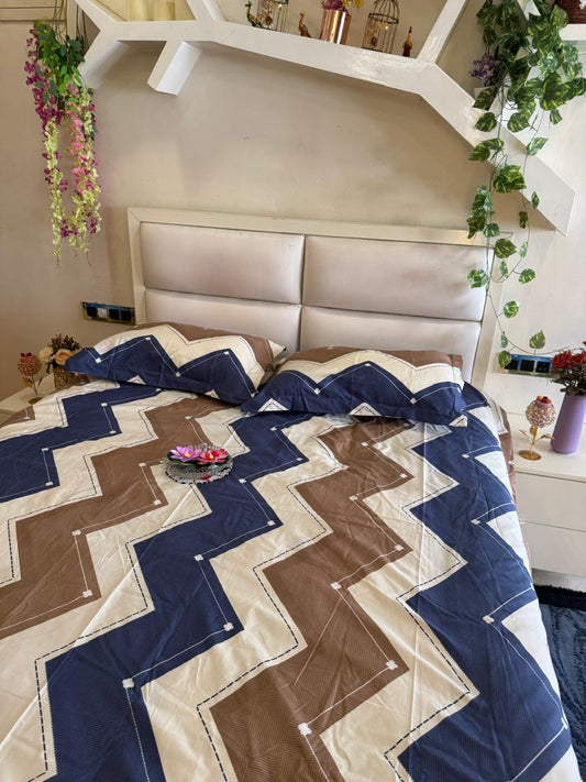DIGITALART TRI COLOUR ZIGZAG MICROFIBER KING SIZE BEDSHEET