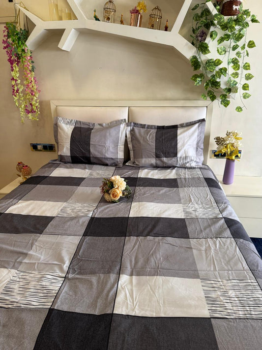 DIGITALART GREY CHECKERED  MICROFIBER KING SIZE BEDSHEET