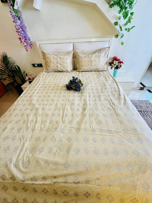 SILVER PRINT DIAMOND MOTIFS BEIGE PURE COTTON BEDSHEET