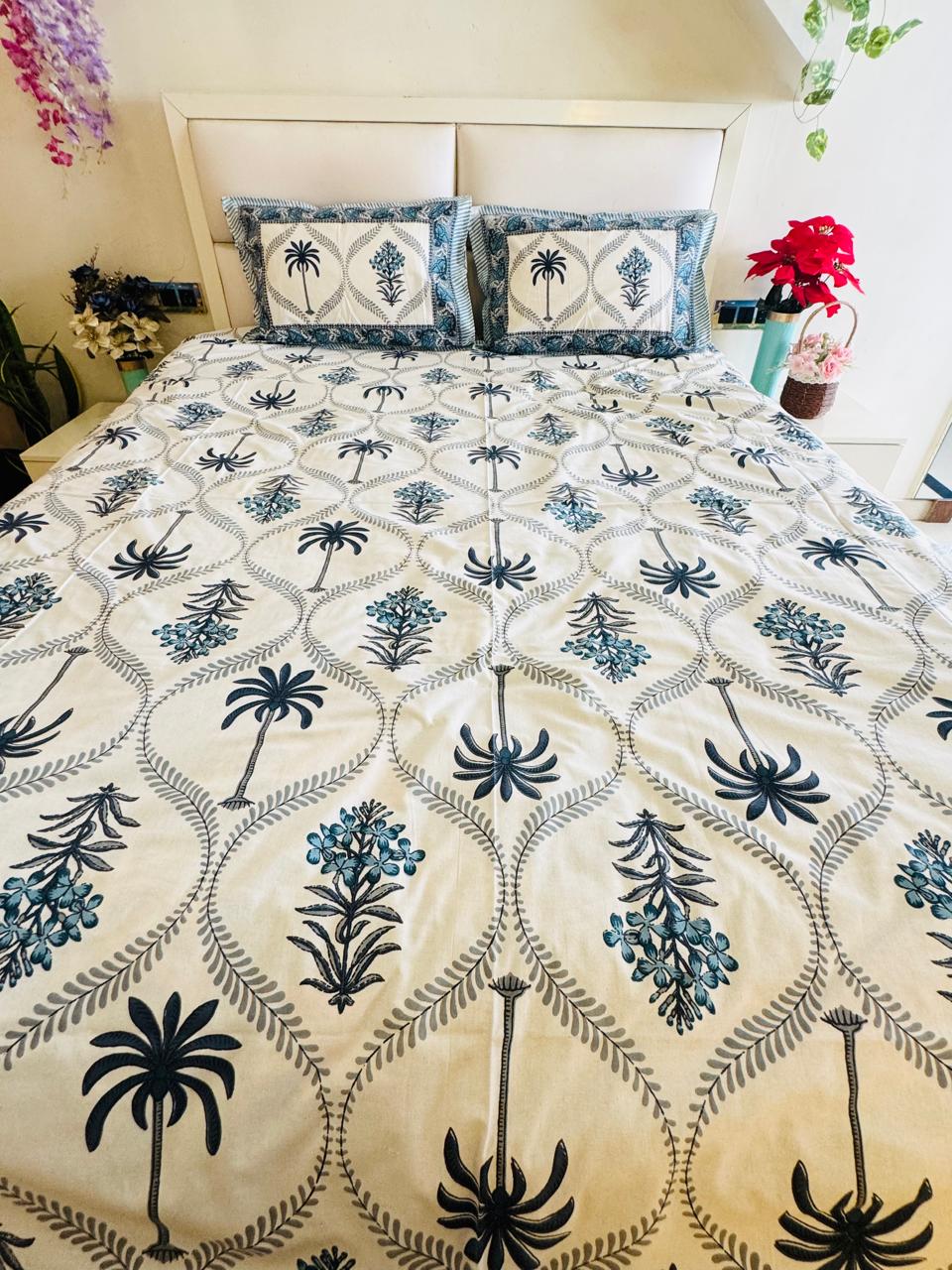 Pure Cotton Neel Palm Off White Bedsheet