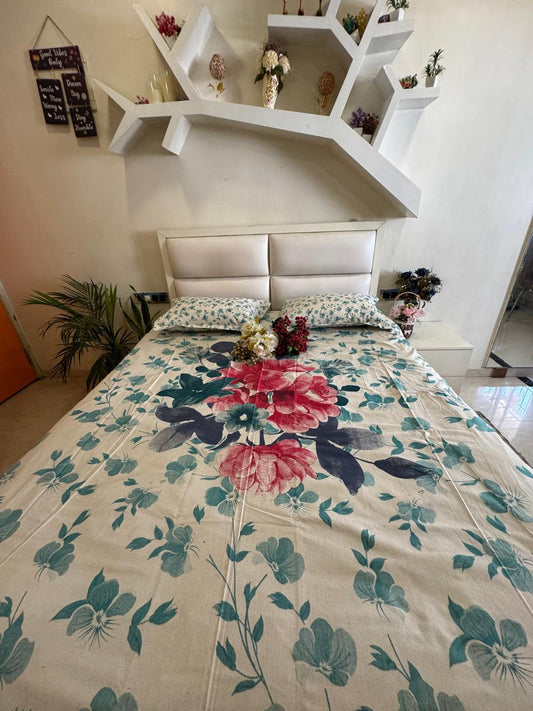 Khadi Cotton Spring Bloom King Size Bedsheet