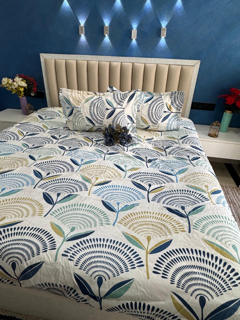 FITTED SUPER KIING SIZE GLACE COTTON LGHT GREY FLORAL BEDSHEET