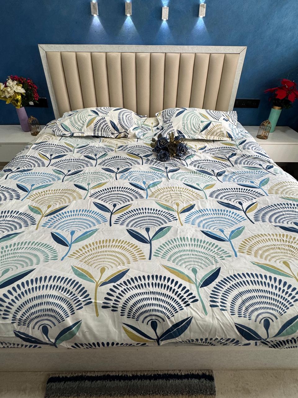 FITTED SUPER KIING SIZE GLACE COTTON LGHT GREY FLORAL BEDSHEET
