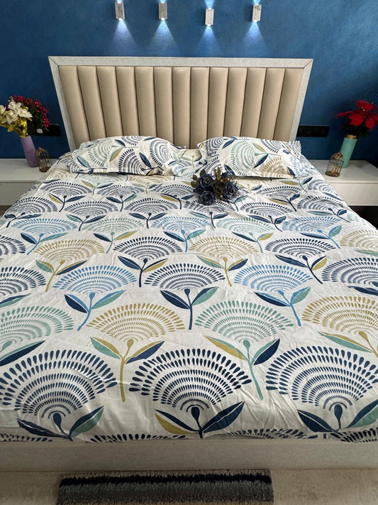 FITTED SUPER KIING SIZE GLACE COTTON LGHT GREY FLORAL BEDSHEET