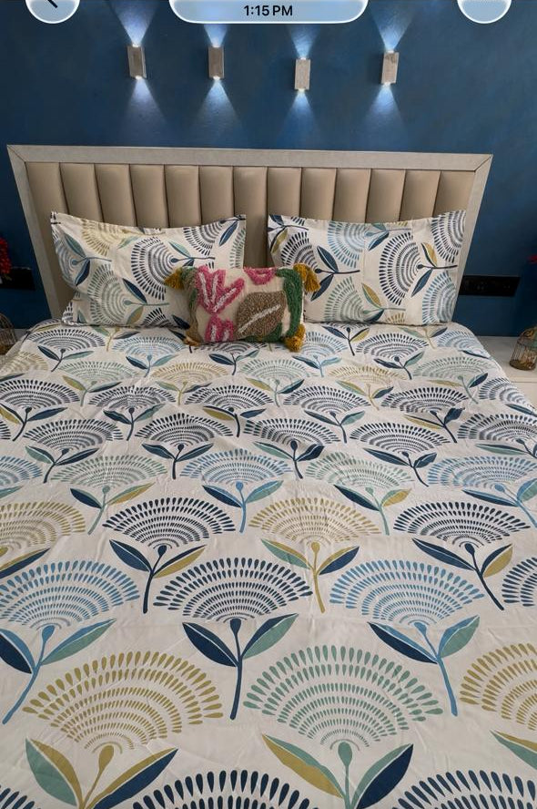 FITTED SUPER KIING SIZE GLACE COTTON LGHT GREY FLORAL BEDSHEET