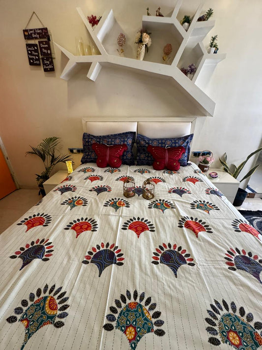 Pure Cotton Royal Blue Chunri Print OFF WHITE Bedsheet