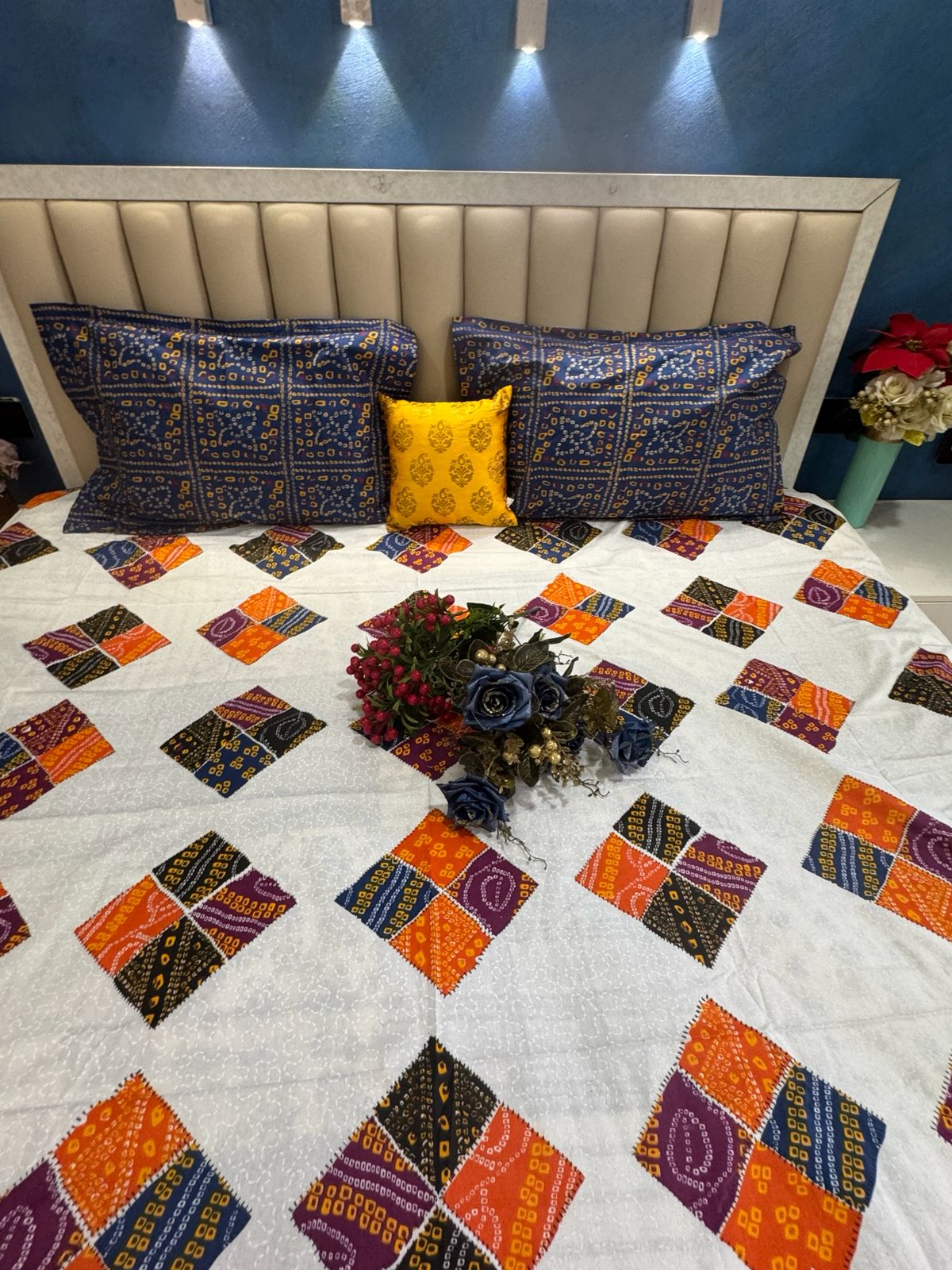 Pure Cotton Diamond shaped Chunri Print OFF WHITE Bedsheet