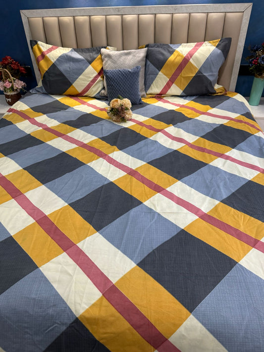 DIGITALART  GREY CROSS CHECKERED KING SIZE BEDSHEET