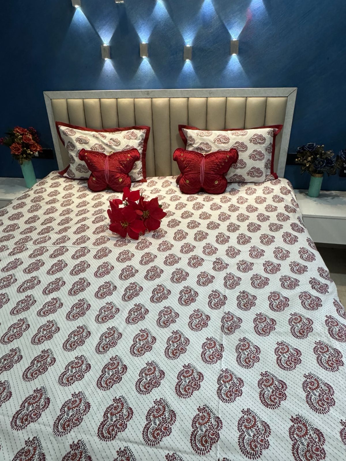 Pure Cotton katha Work White Bedsheet